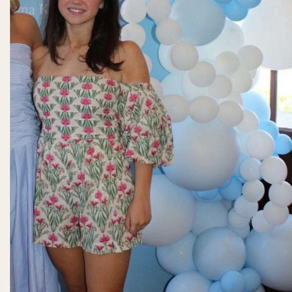 Espescia x Anthropologie off-shoulder floral-printed romper Pleated Front Spring - Picture 13 of 16